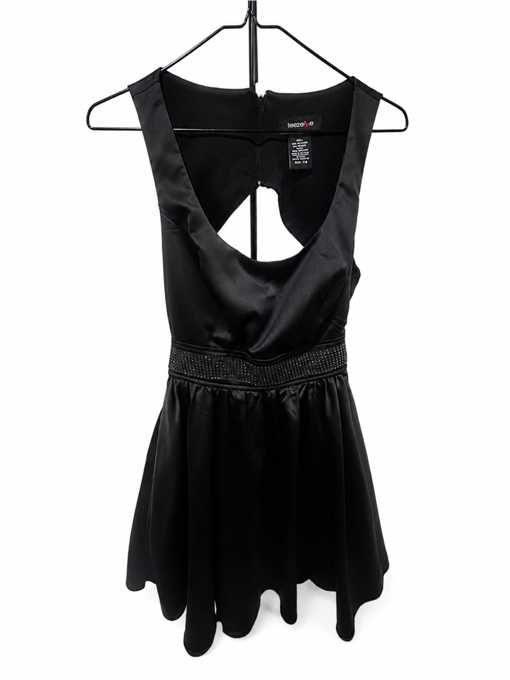 TeezeMe Jr. Black Sleeveless Mini Dress with Beaded Waist